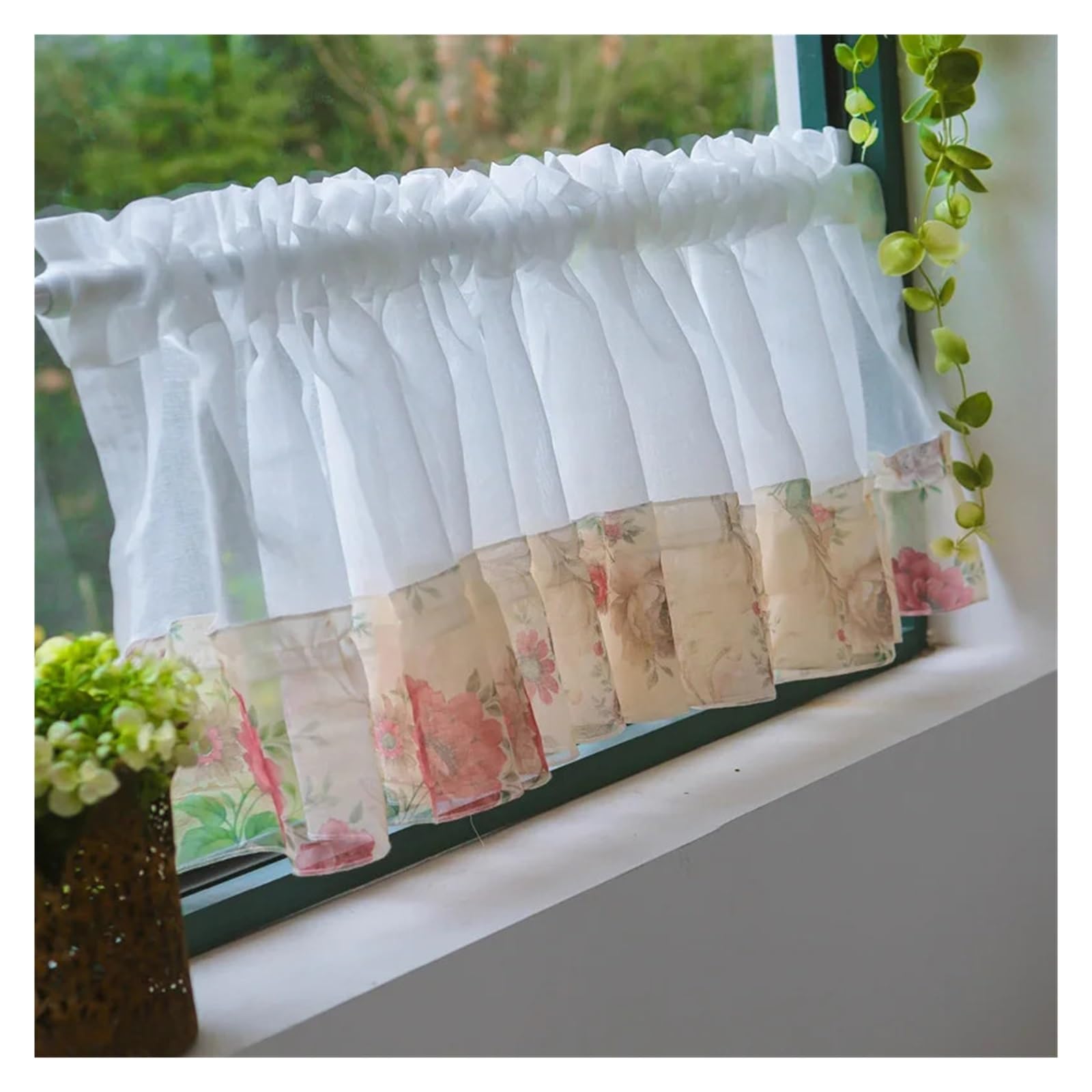 LNNXSZ Short Curtains Flowers Patchwork Lace Short Curtains Pastoral Tulle Floral Half For Kitchen Valance(Color-02,1 PC W150 X H80 CM)