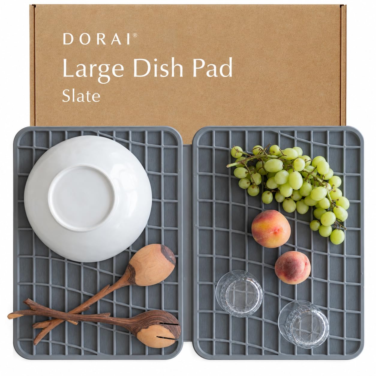 Dorai Home Dish Pad - Collapsable Stone Dish Drying Mat with Diatomaceous Earth for Quick Drying - Ultra Absorbent - Encased in Silicone - Eco-Friendly, Foldable - Large 24.6" x 16.5", Slate