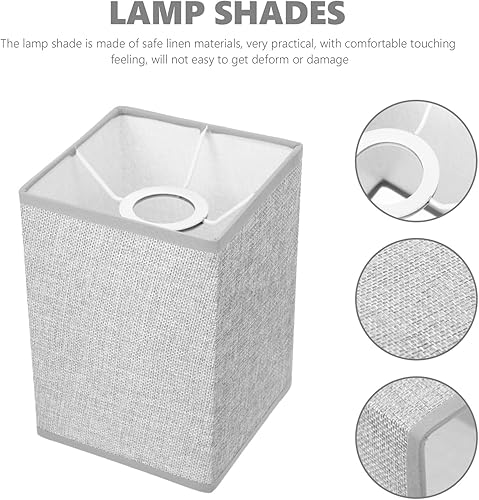 Miniatura 4 de Pantalla cuadrada de tela para lámpara, soporte de lámpara de lino natural, repuesto para lámpara de mesa y luz de pie (gris claro)