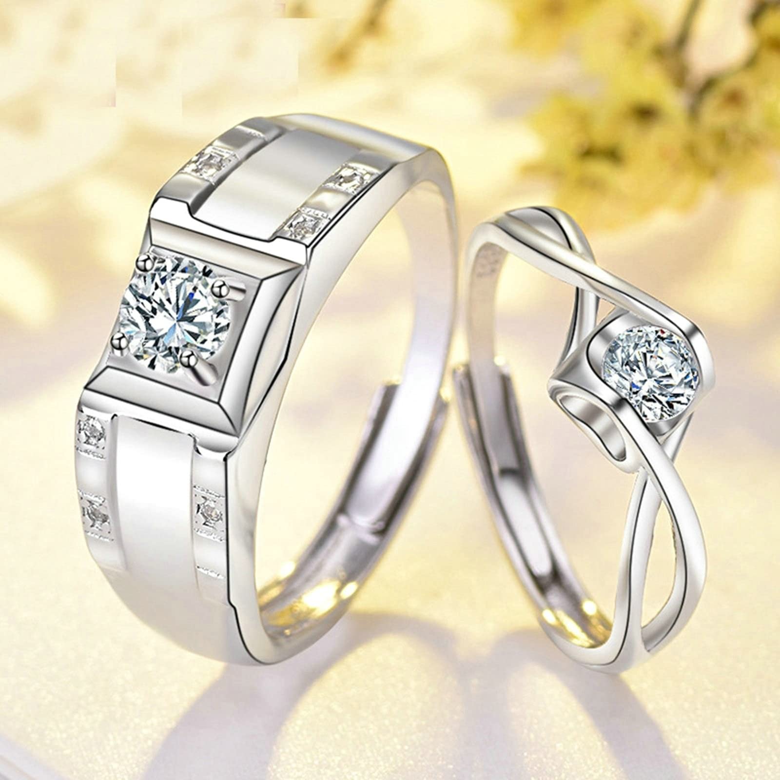 Anillos de compromiso para parejas, anillos de plata de ley 925 para adolescentes con banda ajustable de plata infinita para parejas, Adjustable, Cristal, Zirconia cúbica