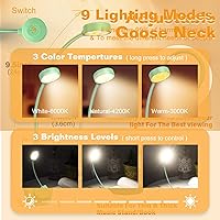 Vista 3 de Paquete de 2 Luces de Lectura de Libros Recargables - Brillo Ajustable, 3 Temperaturas de Color, Más de 30 Horas de Duración - Cuidado Ocular