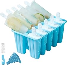 Popsicle Molds 10 Pieces Silicone Ice Pop Molds BPA Free Reusable Popsicle Mold Easy Release Ice Pop Maker with Popsicles Recipes,Cleaning Brush and Funnel