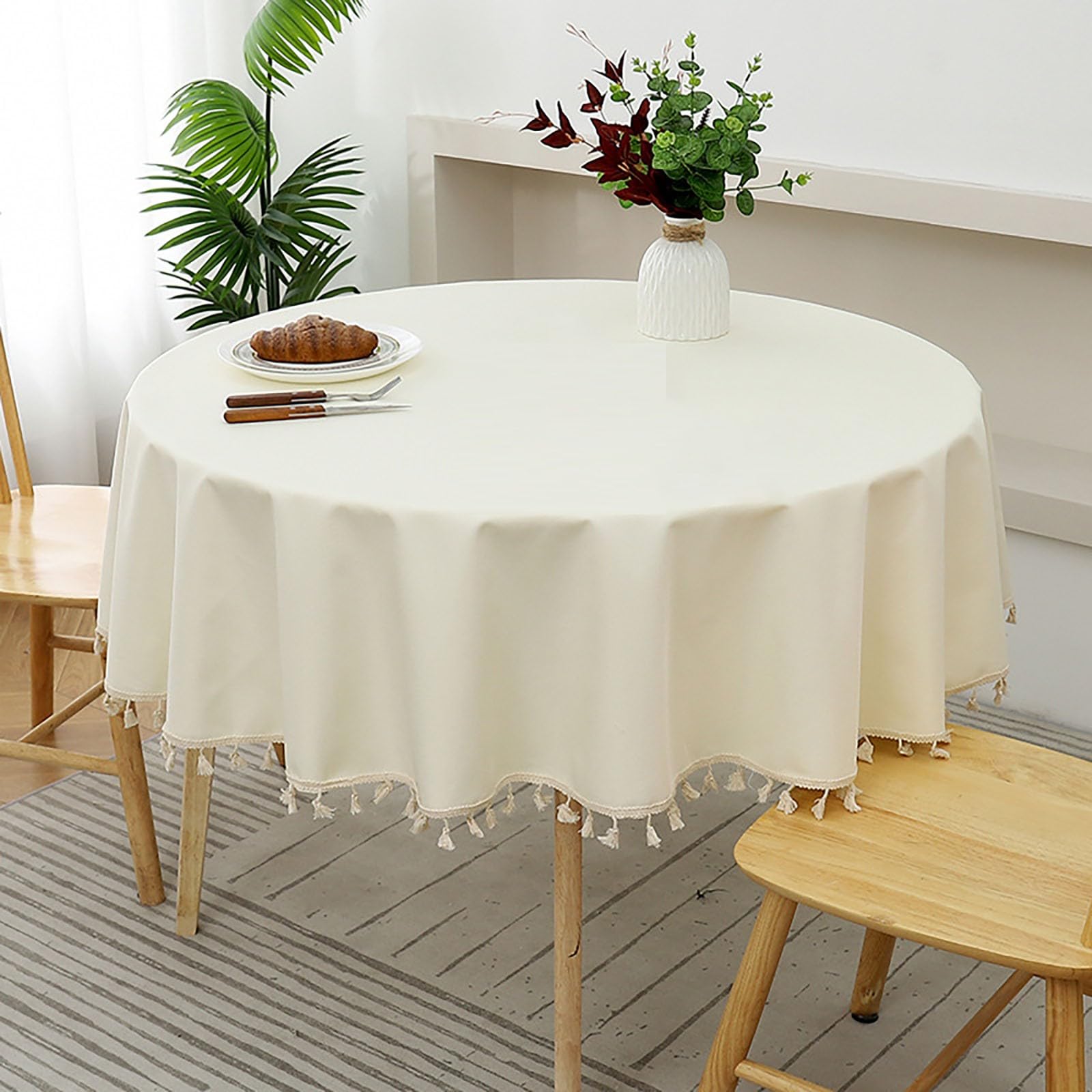 Nappe ronde imperméable 100 cm beige pour protéger la table des taches