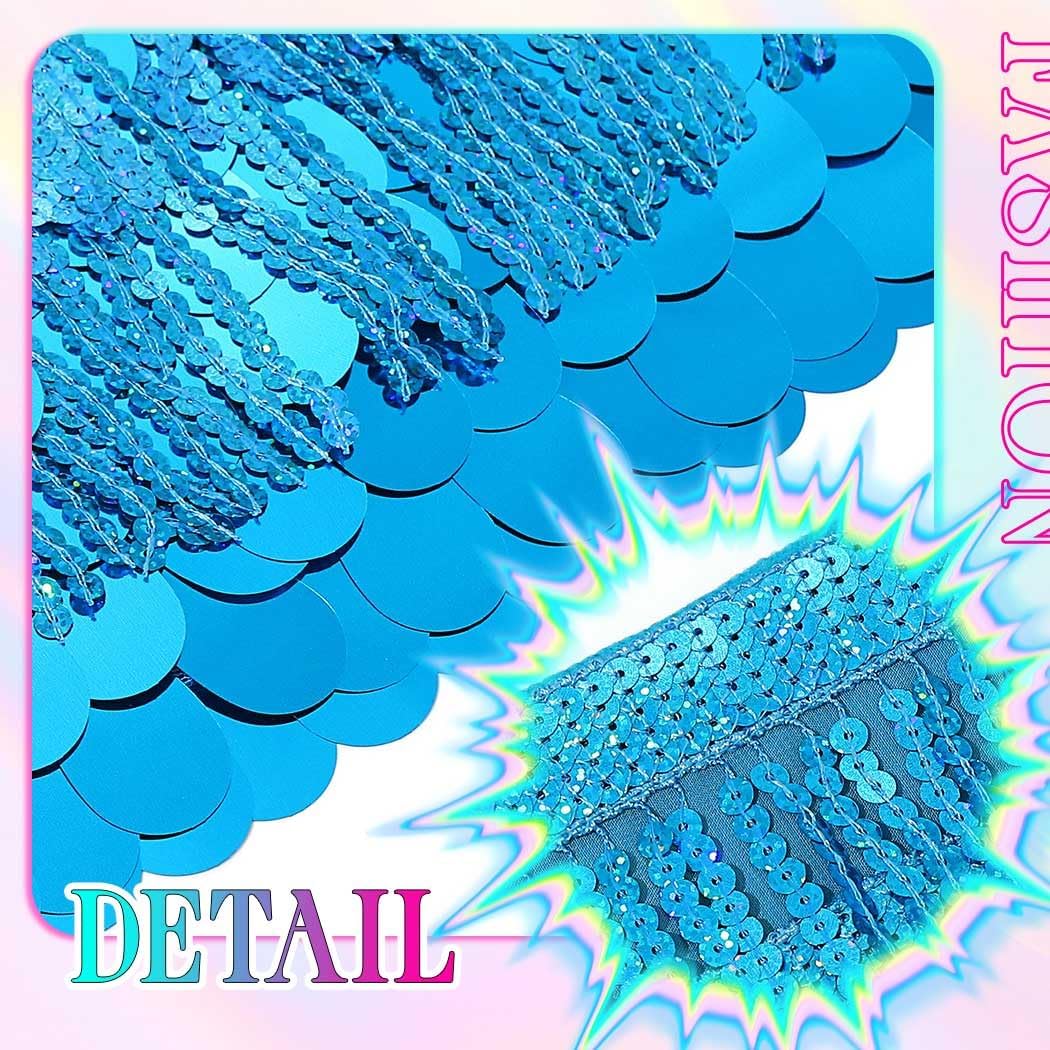 Zoestar Sparkly Sequin Skirts Rave Fringe Belly Dance Skirt Mermaid Costume Outfit for Women