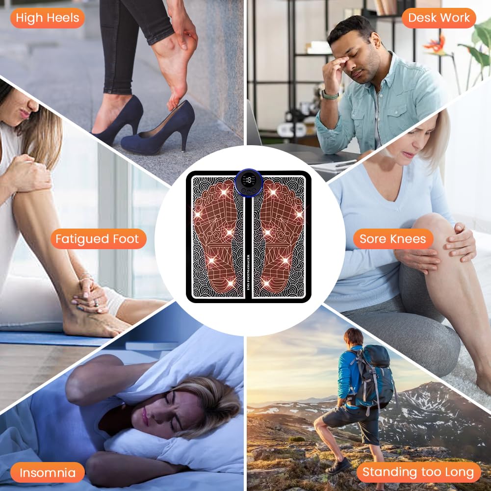 OSDUE Masajeador de Pies Eléctric, 8 Modos 19 Niveles de Intensidad, para Alivio del Dolor Plantar, Relajación Muscular, Mejorar la Circulación Sanguínea, con Mejor Acariciar Apretar Entrenar Modos B