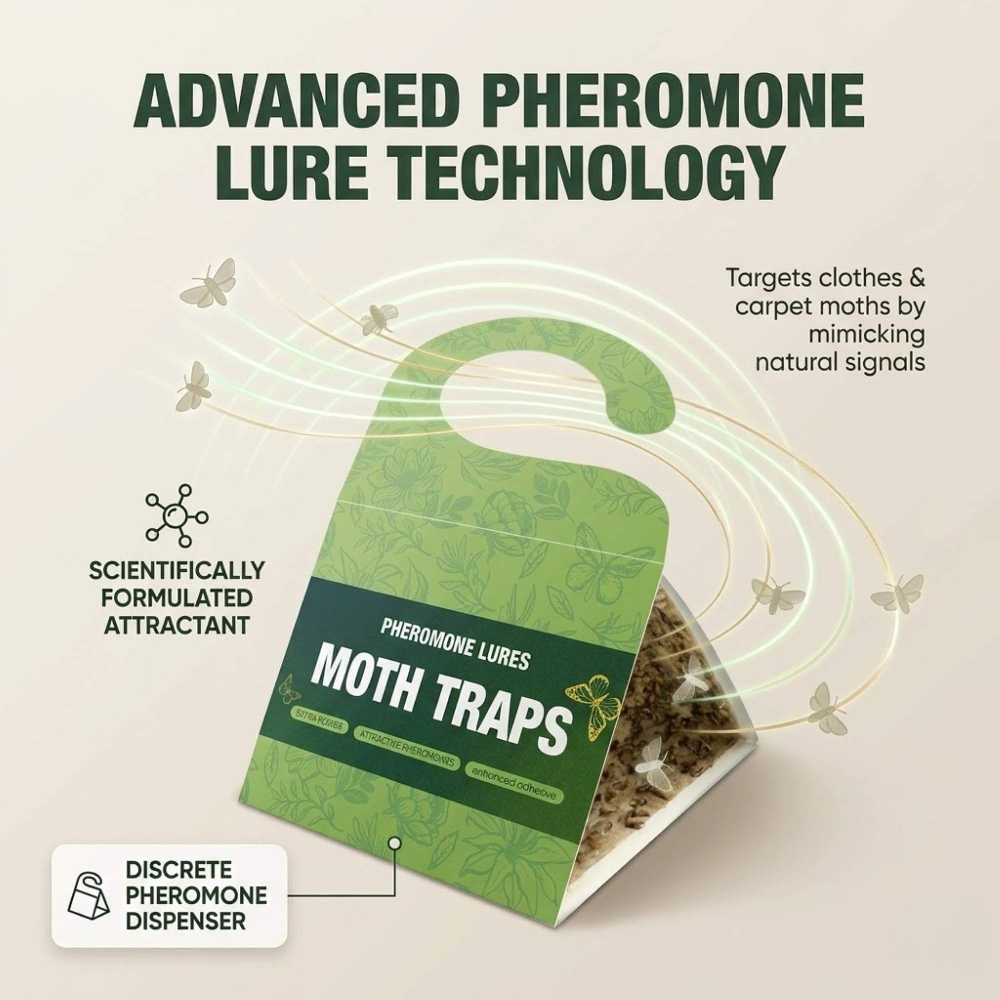 Clothes & Carpet Moth Traps with Pheromone Lure (Light Green | 5 Pack) – Hanging Sticky Moth Catcher for Closet, Wardrobe & Carpet Protection, Non-Toxic Odorless Moth Trap for Clothes Storage — view 4
