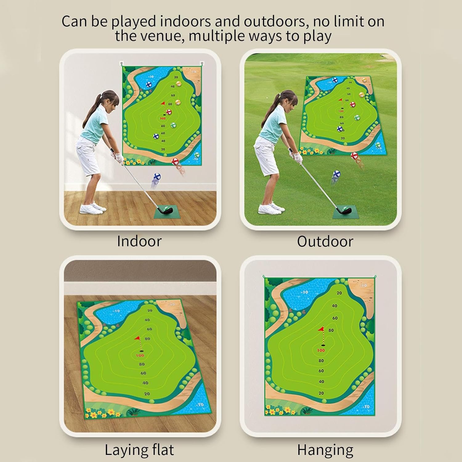 Chipping Game - Kids Sticky Golf Games Set | Sticky Practice Mat with Club for Putting Green Training Equipment Beginner Adults Family Fun Indoor Outdoor Mini Practice