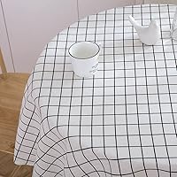 Vista 4 de Bringsine Mantel – Mantel de lino de algodón para cocina, comedor, restaurante, decoración de fiesta (redondo, 60 pulgadas, cuadros blancos)