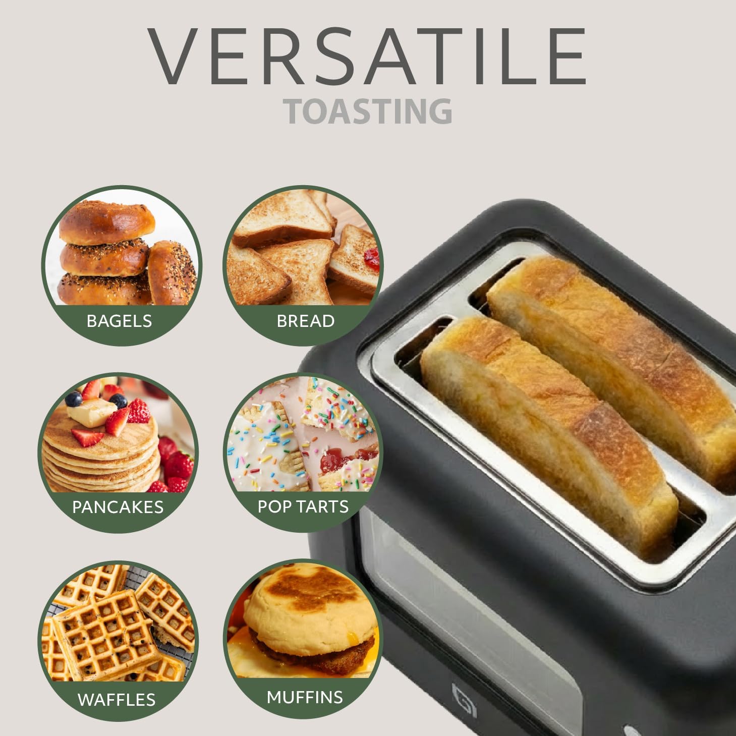 WILLOW Eco Series 2 Slice Toaster with Clear-View Window, 6 Shade Settings, 900W Retro Toaster with Extra Wide Slots + Bagel, Cancel, & Defrost Buttons, 2 Slice Toasters w Crumb Tray for Easy Cleanup