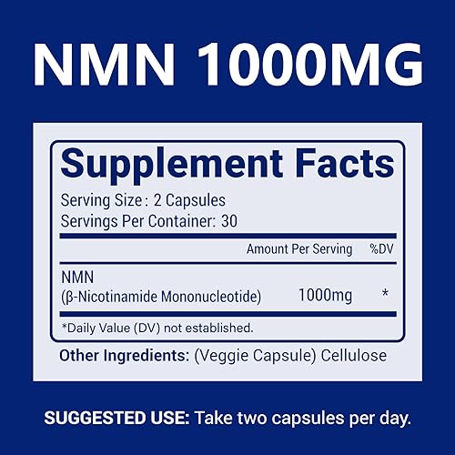 Miniatura 2 de NMN 1000 mg por porción de máxima fuerza, 99% NMN puro (mononucleótido de nicotinamida) para NAD, células, inmune, energía, antienvejecimiento y