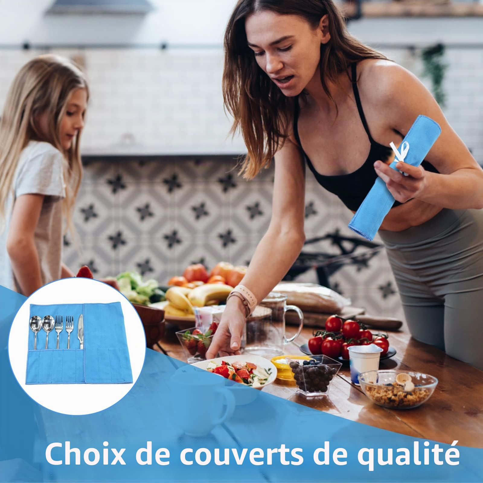 ikaufen Lot de 8/10 sacs de rangement argentés en flanelle anti-ternissement pour argenterie, couverts, ruban blanc pour ustensiles de cuisine