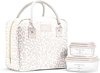 Fit & Fresh Bloomington Insulated Lunch Bag for Women - Large Leakproof Tote with Containers, Stain-Resistant, Feline Fine Ivory