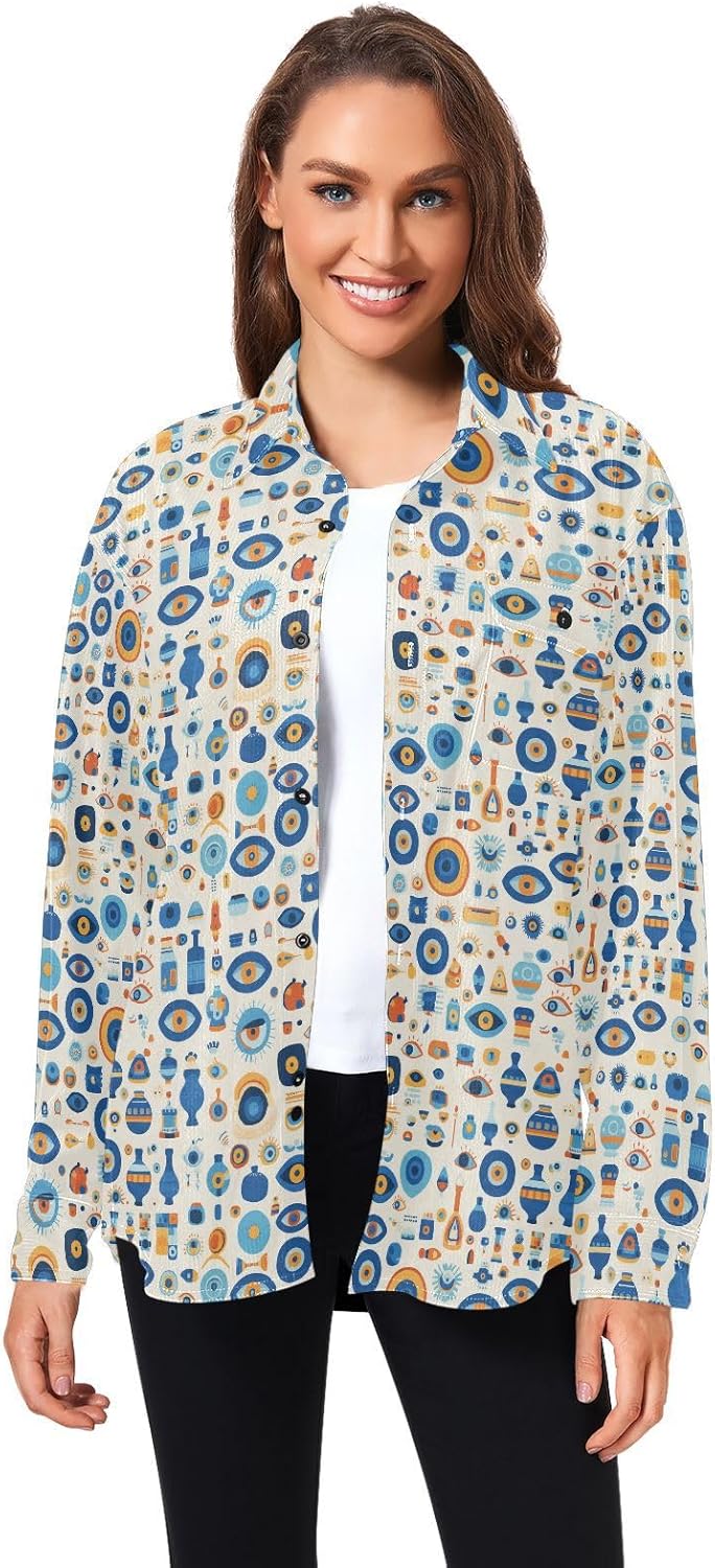 KLL Abstract Evil Eye White Womens Men's Slim Fit Rugby Shirts Sports Long Sleeve Blouse