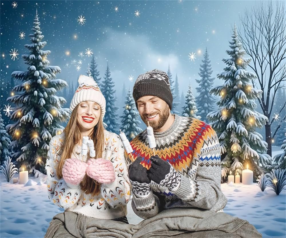 10x10ft Winter Wonderland Backdrop Snowy Forest Snowflake Christmas Winter Backdrops for Photography Christmas Photo Props for Photoshoot Happy Holiday New Years Xmas Party Decorations
