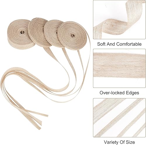 Miniatura 6 de GORGECRAFT 43.7 yardas, 4 rollos de 3 tamaños, cinta de tela de arpillera de yute natural, lino tostado, borde con alambre, rollo de tela de cáñamo,