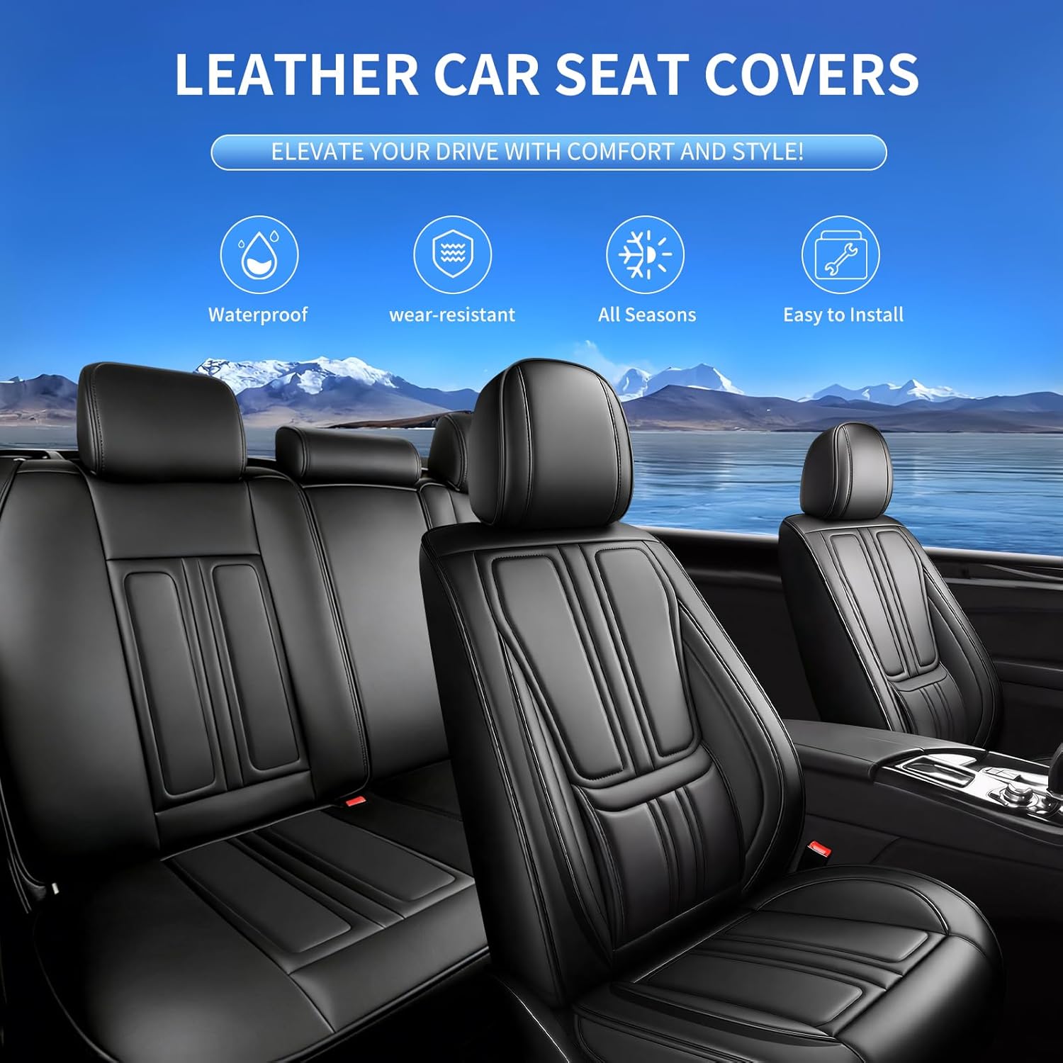 Fit Prius Car Seat Covers Compatible with Toyota Prius 2001-2024 2025 2026.Full Coverage Waterproof Leather,Compatible with Airbag,All - Weather Seat Cushion Protector(Full Set,Black)