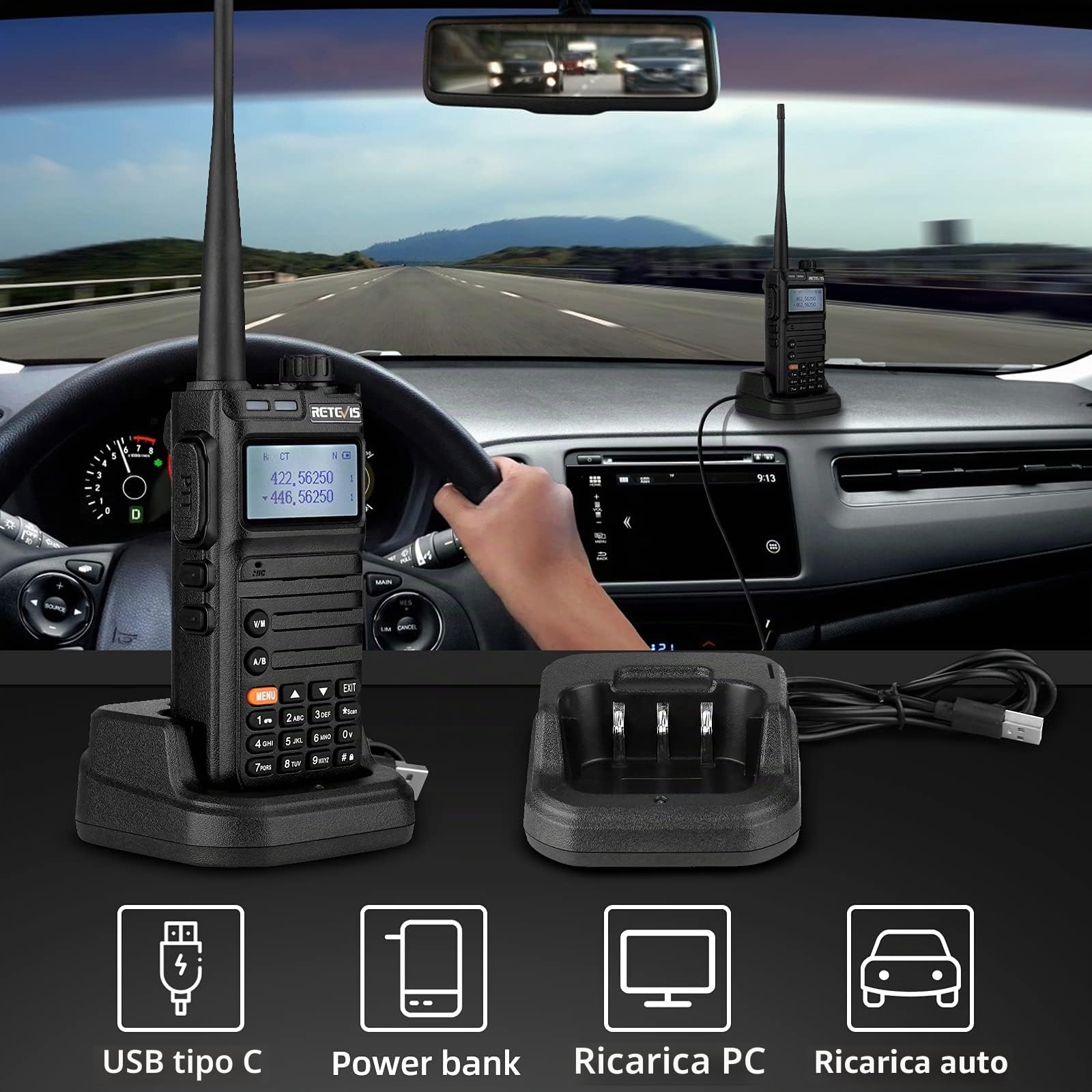 Retevis RA685 Amateur Radio, Doppia Banda Walkie Talkie Professionali, 5W 1800mAh Ricaricabile, LED 128 Canali, Radio Ricetrasmittenti Lungo Raggio per Radioamatori, Principianti, Caccia (Nero, 1PZ)