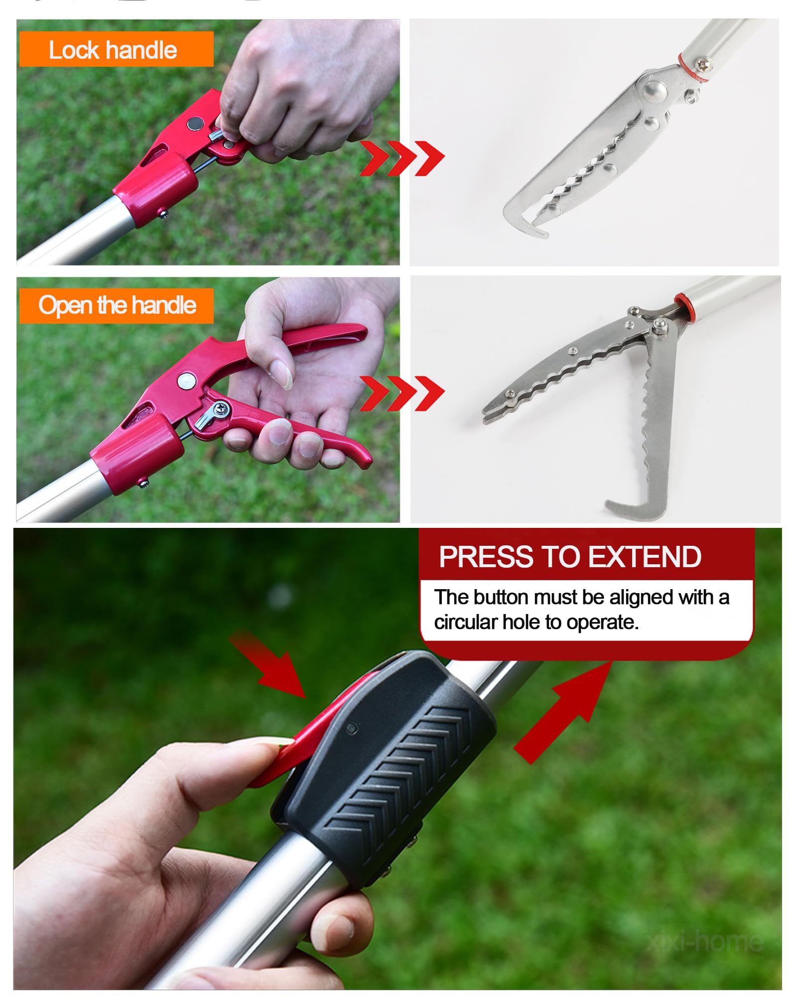 Pinza a Serpente Professionale Estensibile Manico Lungo per rettili Autobloccabile, in Acciaio Inox, con Manico Antiscivolo, Estensibile, 1.1-1.5 m