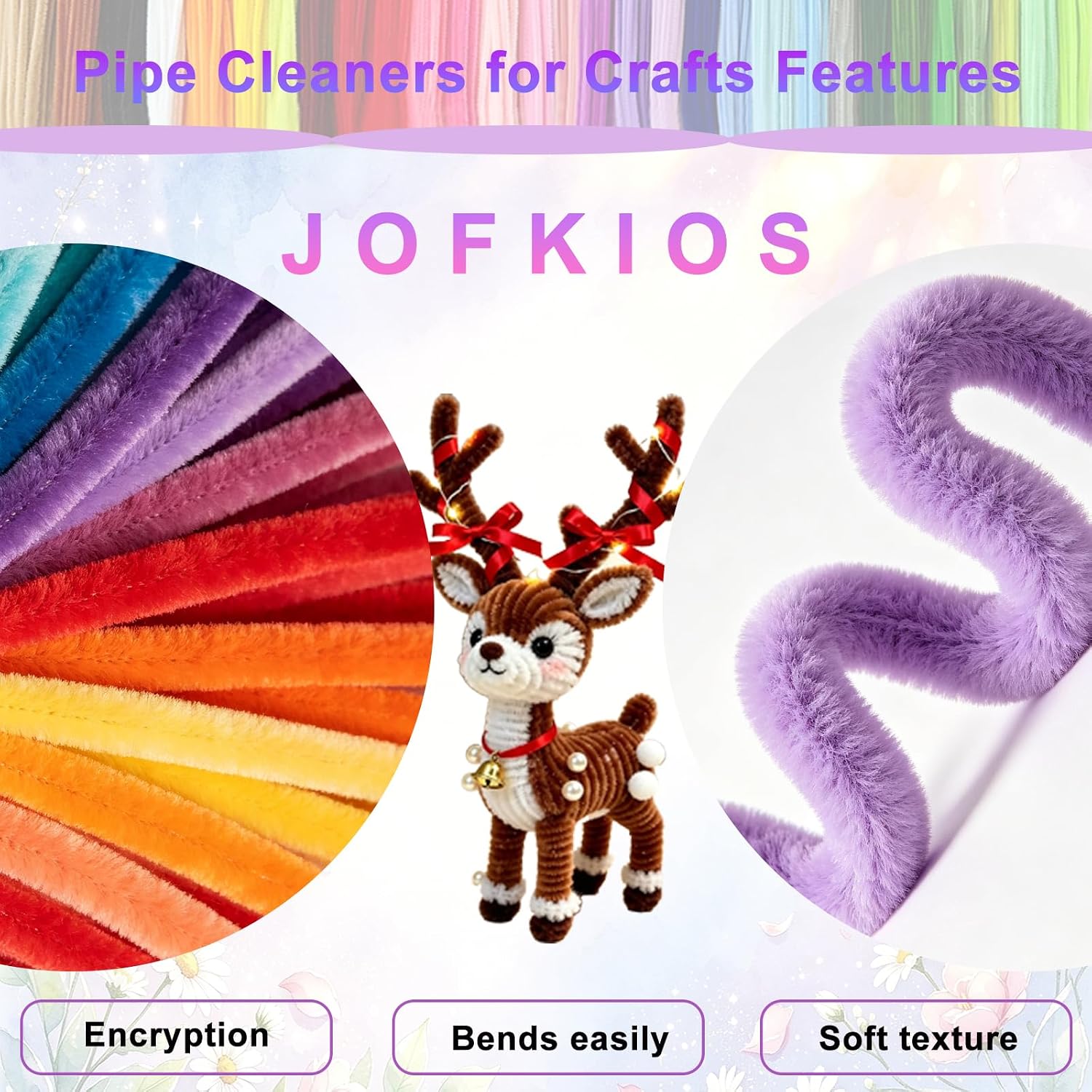 JOFKIOS 1500 PCS Pipe Cleaners Craft, 30 Colors Chenille Stems