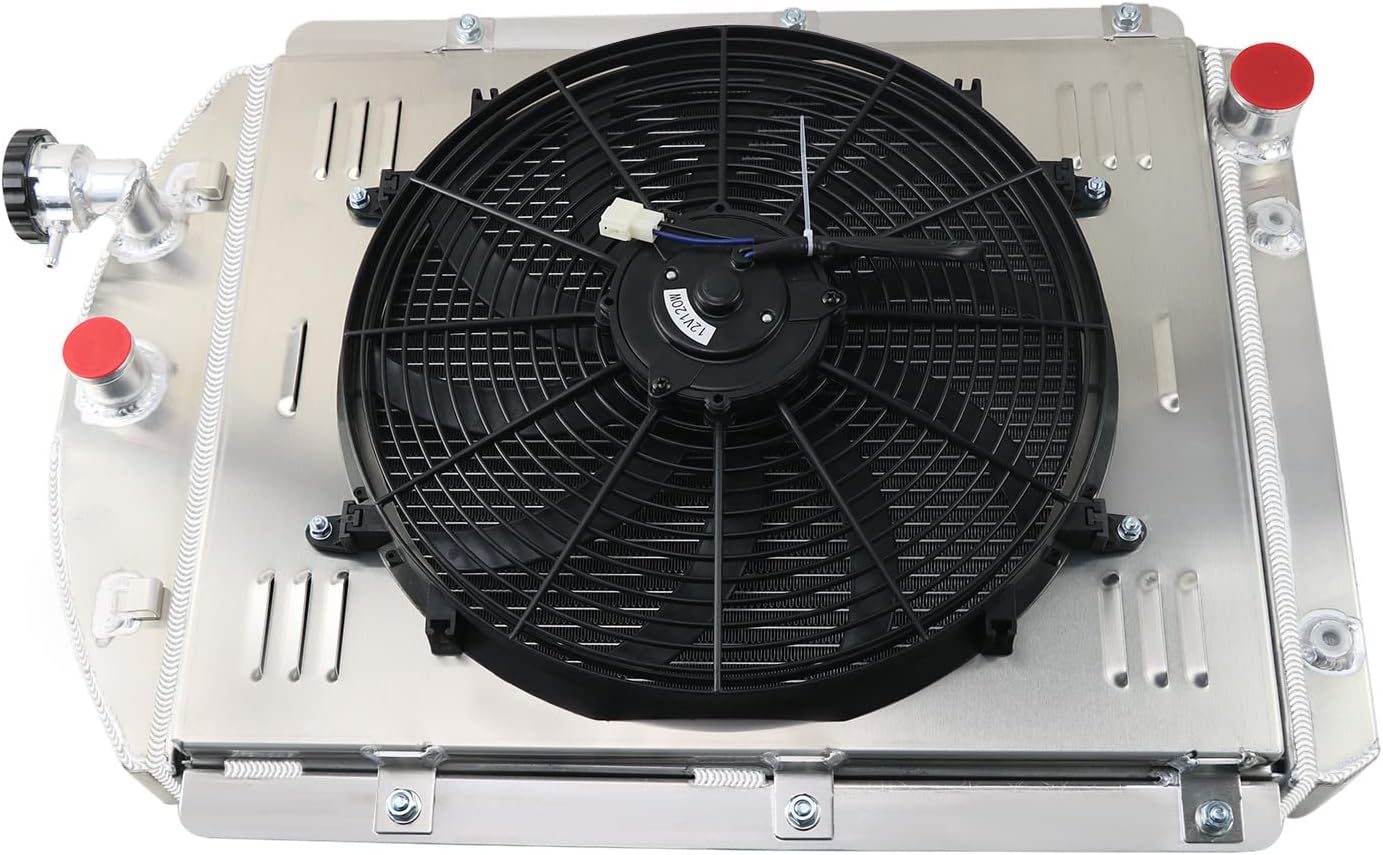 Radiator Compatible with 1941-1946 Chevy Pickup Truck V8 Conversion(Small Block), 4 Row Aluminum Radiator + Shroud/Fan + Relay Kit