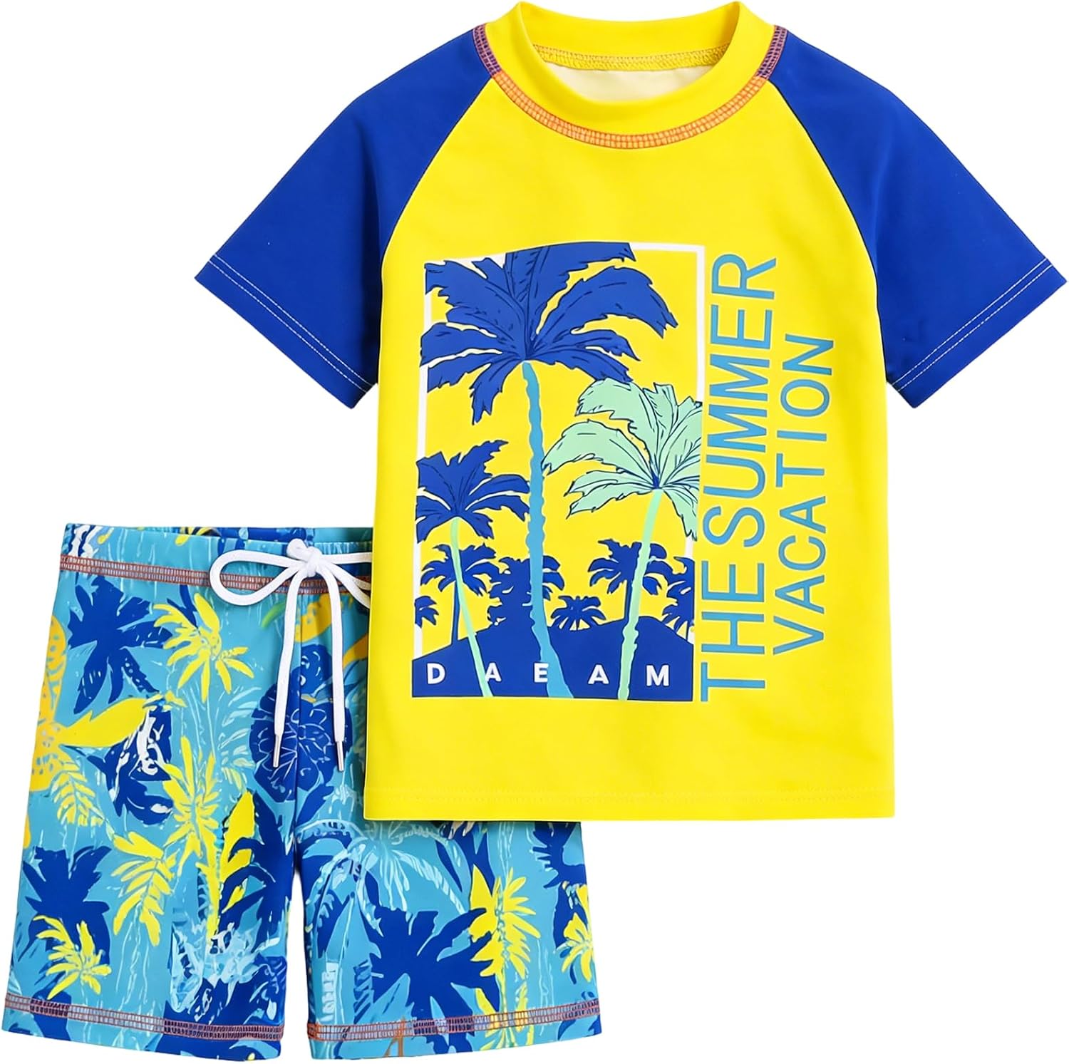 Toddler Boy Swimsuit Boys Swim Set 2 Piece Short Sleeve Boys Swimming Shirt Trunks Rash Guard Bathing Suits