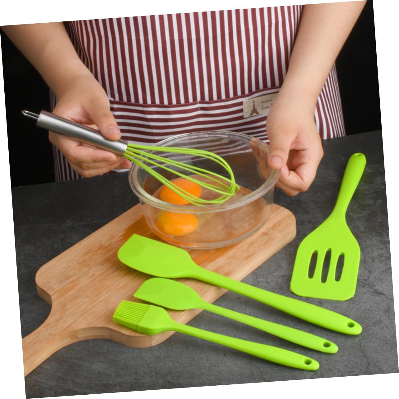 5pcs Silicone Utensil Kit Non-stick Cooking Gadgets Heat Resistant Egg Whisk and Baking Tools Set with Hanging for Kitchen Organization