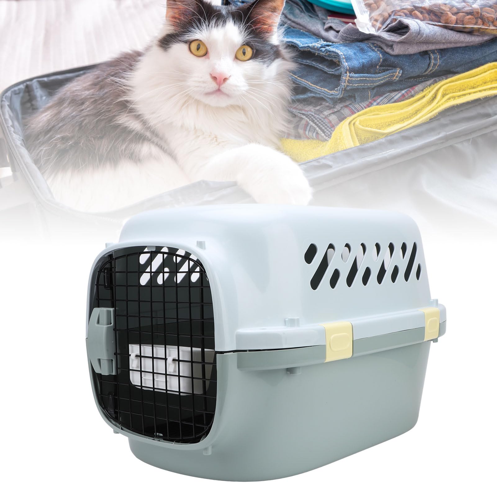 Caja de transporte de perros rígida grande con puerta con cerradura para el coche (L)