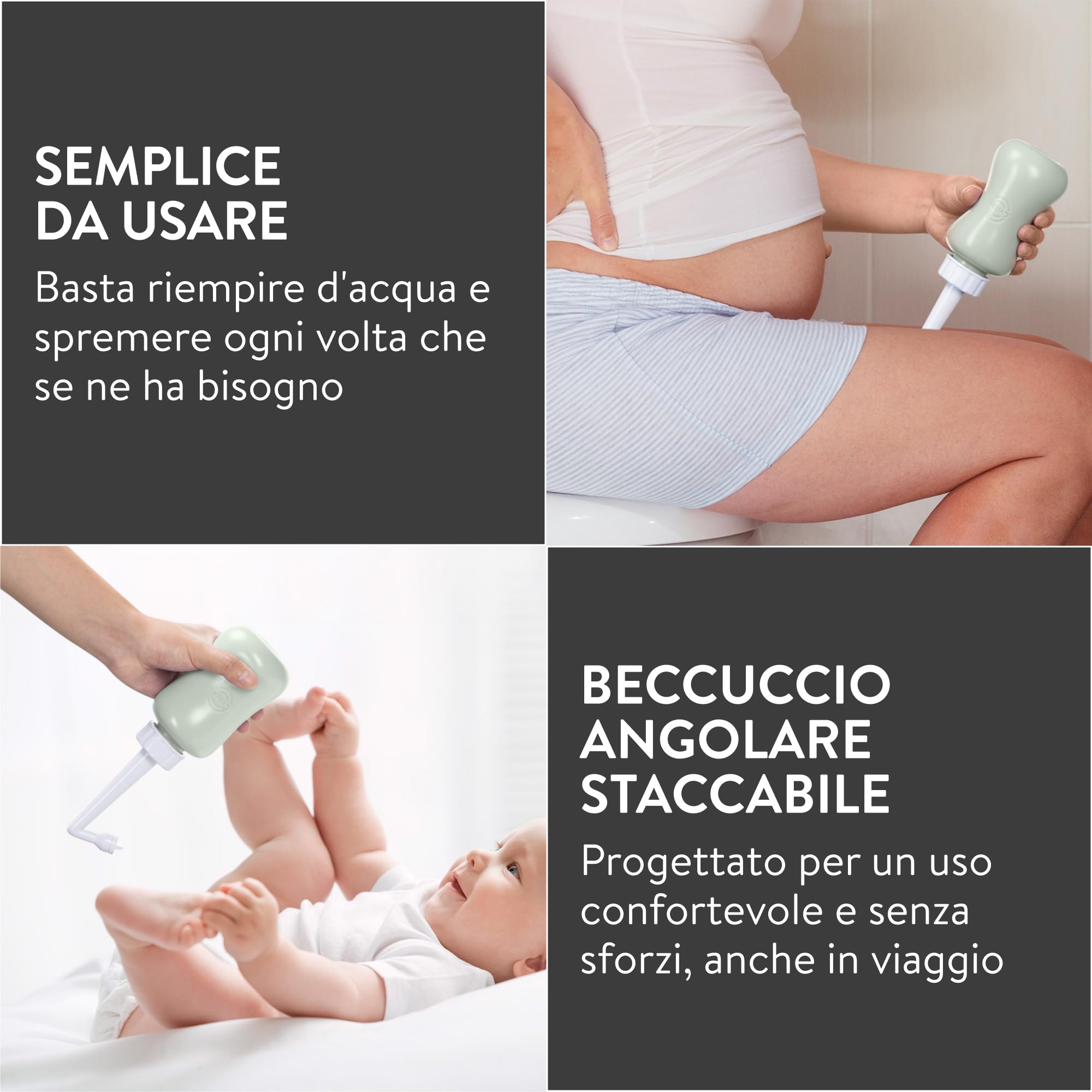 Cynpel Bidet Portatile Post Parto - Bidet da Viaggio Pieghevole - Peri Bottle Post Partum - Pompetta Sollievo Emorroidi - Design Ergonomico Facile da Usare - Antigoccia per il Trasporto - Grigio