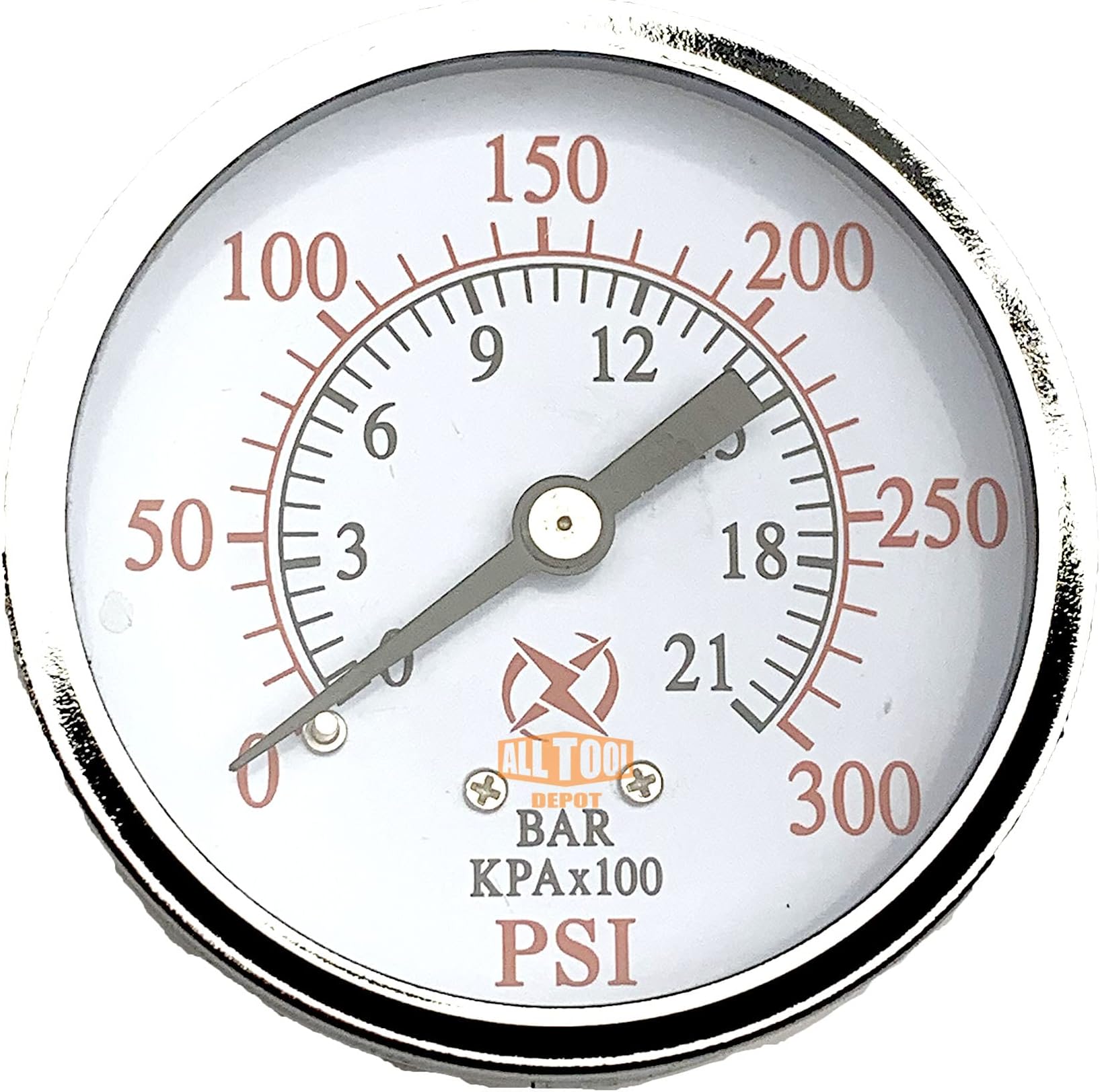 Air Compressor Pressure/Hydraulic Gauge 2" Face Back Mount 1/4" NPT 0-300 PSI 5 Color zone