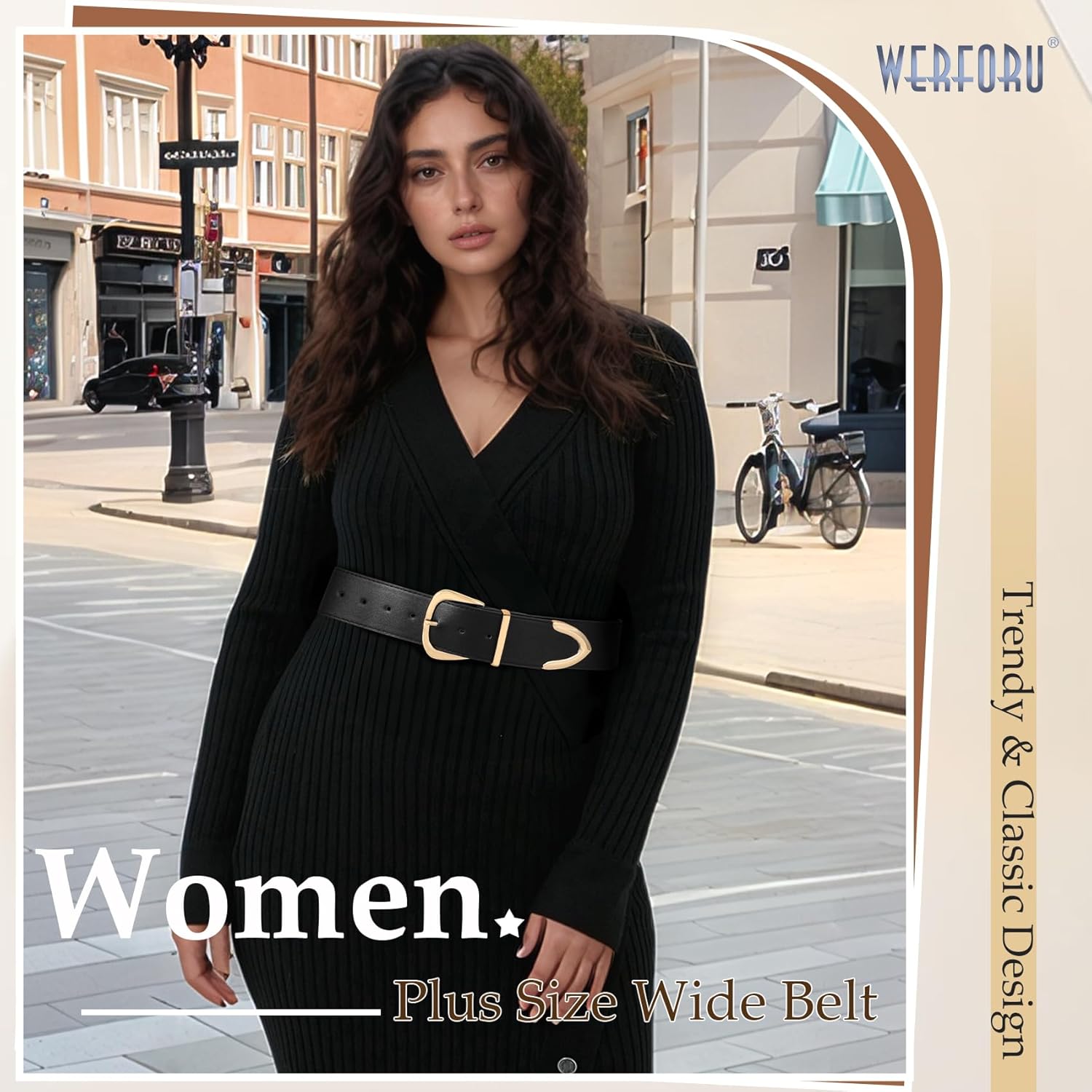 WERFORU Women Wide Leather Belt Women Fashion Wide Belt for Dresses Jeans Ladies Fashion Wide Belt with Gold Buckle - Image 4