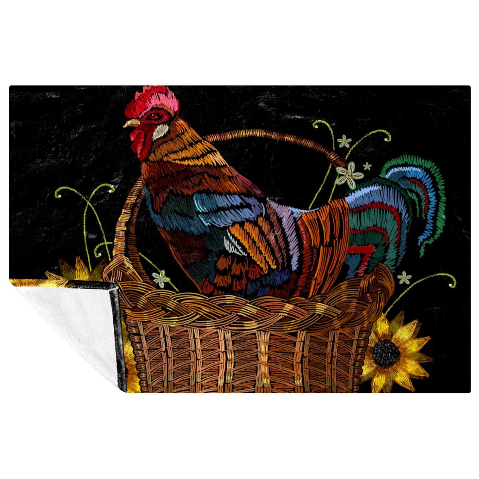 Couverture plaid doux et chaud lit canapé camping motif coq tournesol 150x100