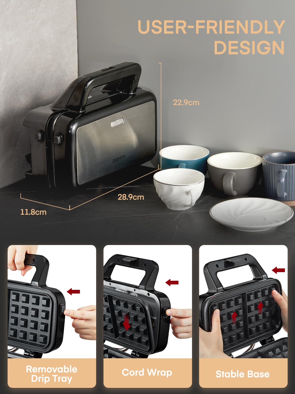 1200W Sandwichmaker 3 IN 1, 5-Gang-Temperaturregelung Waffeleisen Sandwichtoaster Kontaktgrill mit Antihaftbeschichtung für einfache Reinigung ohne Anbrennen, LED-Leuchten, Edelstahl/Schwarz