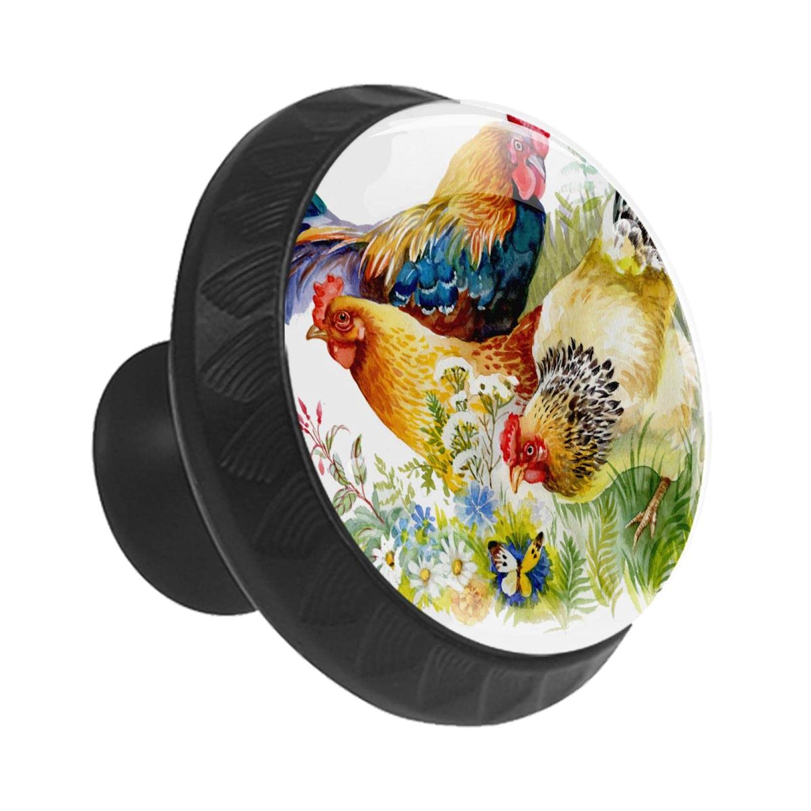 Boutons d'armoires de cuisine aquarelle coq - Lot de 12 poignées de tiroir
