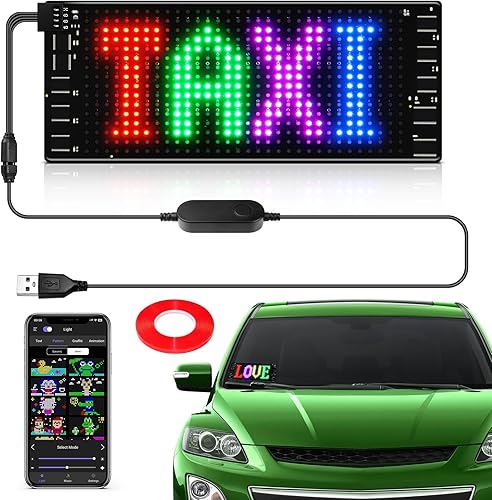 Letrero LED para automóvil, 7 x 3 pulgadas, letreros LED flexibles para automóvil, letrero LED de desplazamiento programable USB de 5 V, control de
