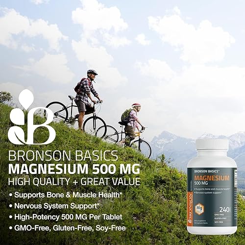 Miniatura 4 de Bronson Magnesio 500 mg apoya la salud ósea y muscular y el apoyo del sistema nervioso - Sin OMG, 120 tabletas vegetarianas