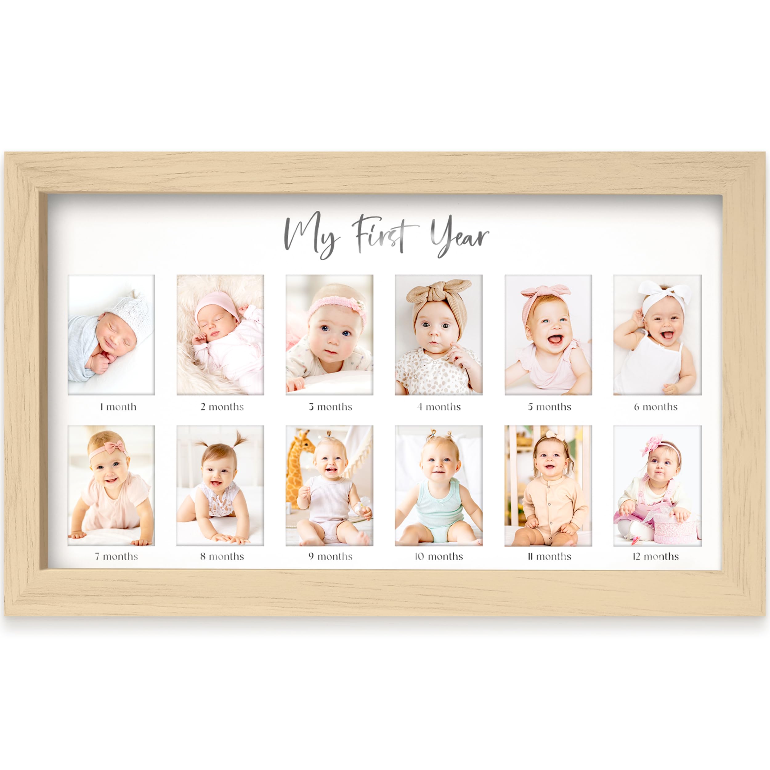 My First Year Photo Frame, 12 Months Baby Picture Frame for Newborn Girl,Boy - Baby Shower Gifts Keepsakes,Monthly Baby's One Year Birthday Milestone,
