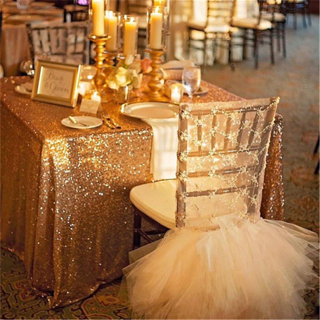 TRLYC 50"*72" Sparkly Wedding Gold Table Cloth Sequin Tablecloth Romantic Party Decor Fabric