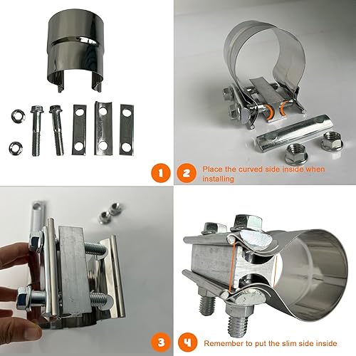 Miniatura 4 de Duangkaka Abrazaderas universales a tope de escape de junta de regazo de 2.5 pulgadas, abrazadera de silenciador de banda de acero inoxidable 304