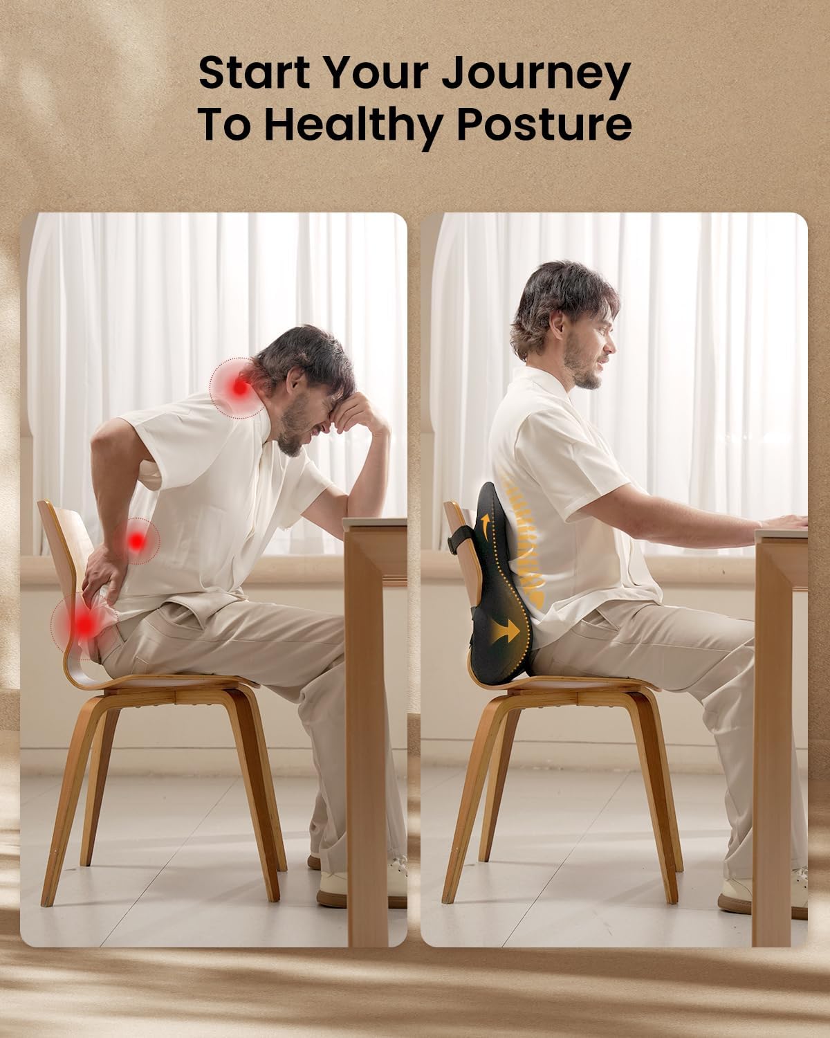 ProtoArc Lumbar Support Pillow for Office Chair, Memory Foam Back Support Pillow for Lower Back, Lumbar Cushion Desk Chair Back Cushion, Ergonomic Back Rest for Chair, Car, Home - Black - Image 3