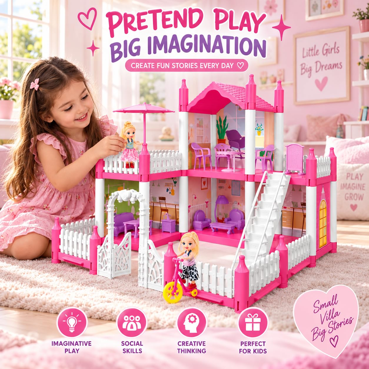 4 Room Doll House Villa - Girls Play Set -9 4 Room Doll House Villa - Girls Play Set -9