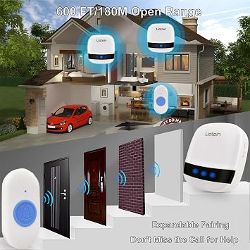 Elderly Alarm Wireless Caregiver Pager Call Bell Personal Alarm for Home/Patients/Disabled Nurse Alert System SOS Panic Button 5 Waterproof Call Buttons 3 UK Plugin Receivers