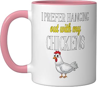 I prefer hanging out with my Chickens Ceramic Mug, Pink/White