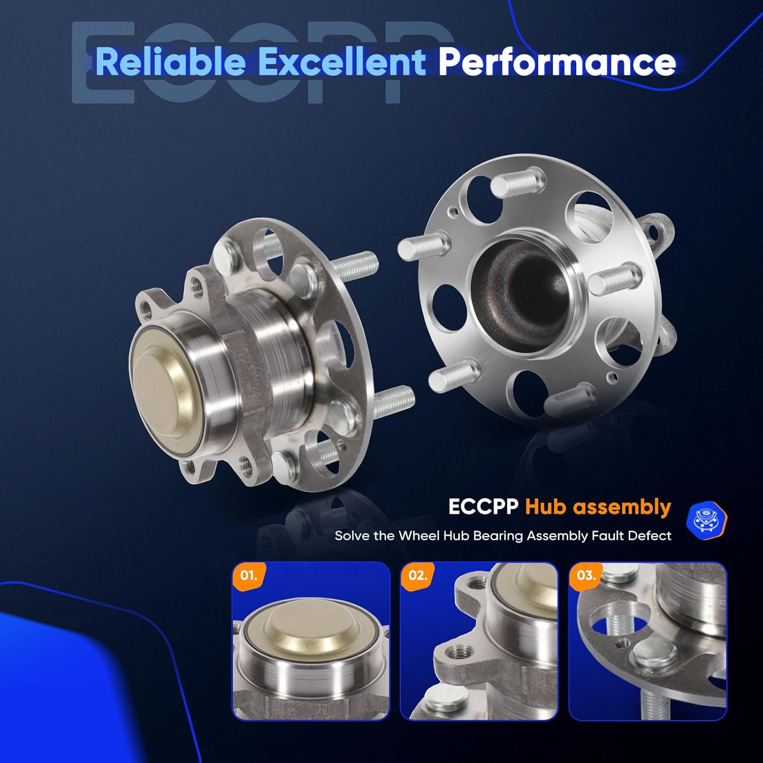 ECCPP Wheel Hub and Bearing Assembly Rear 512450 fit for Honda Civic 2013-2015 5 Lugs Wheel Bearing Hubs with ABS 2pcs