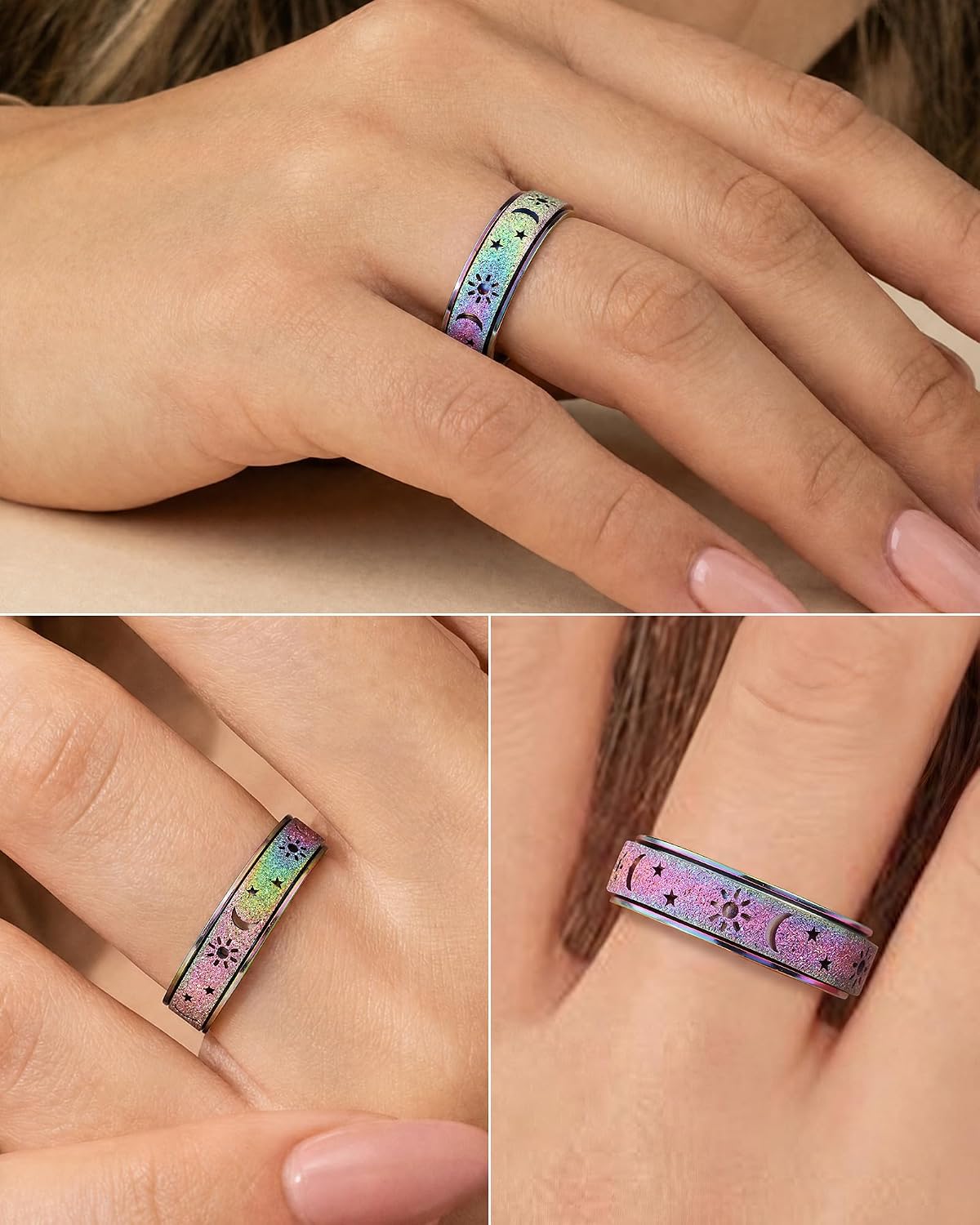 Sun Moon Star Fidget Ring Toys Adults Anxiety Relief Spinner Women