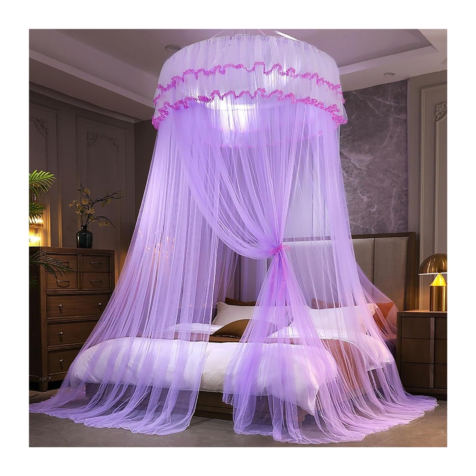 Auvent de moustiquaire rond double couche violet pour stopper les moustiques lit 135