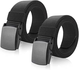 2 Pieces Men's Canvas Belt, Lightweight Nylon Canvas Belt for Men, Metal Free Adjustable Work no holes Belt, Plastic Belt for Quick Passage Through Airport Security, Plus Length 130 cm
