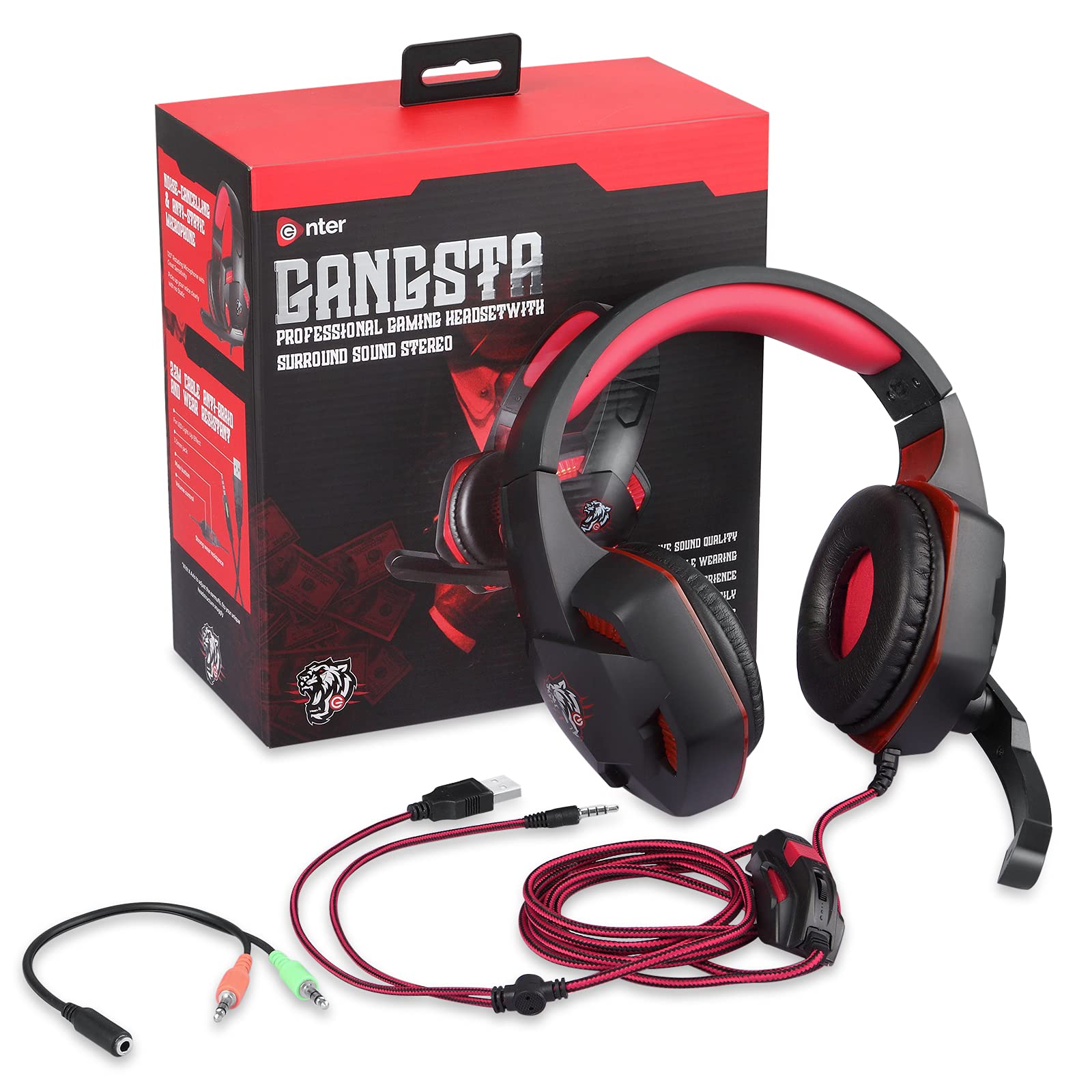 Enter Gangsta Wired Gaming Headphone with 40Mm Driver, Adjustable Headband with Led Lights and Passive Noise Cancellation with Free Y Splitter - Over Ear (B09BVV63NM) Amazon Price History, Amazon Price Tracker
