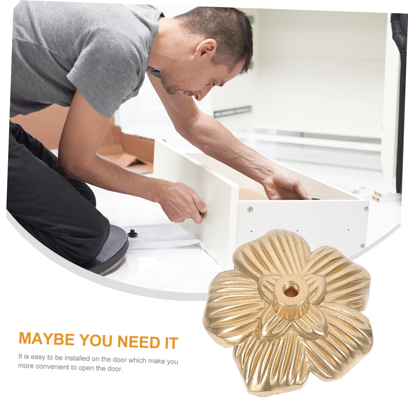 Pomello Decorativo in Ottone a Fiore per Cassetti e Mobili | Finitura Oro, Singolo Foro, Stile Europeo Retrò, per Bagno e Ufficio, Forma Elegante e Delicata