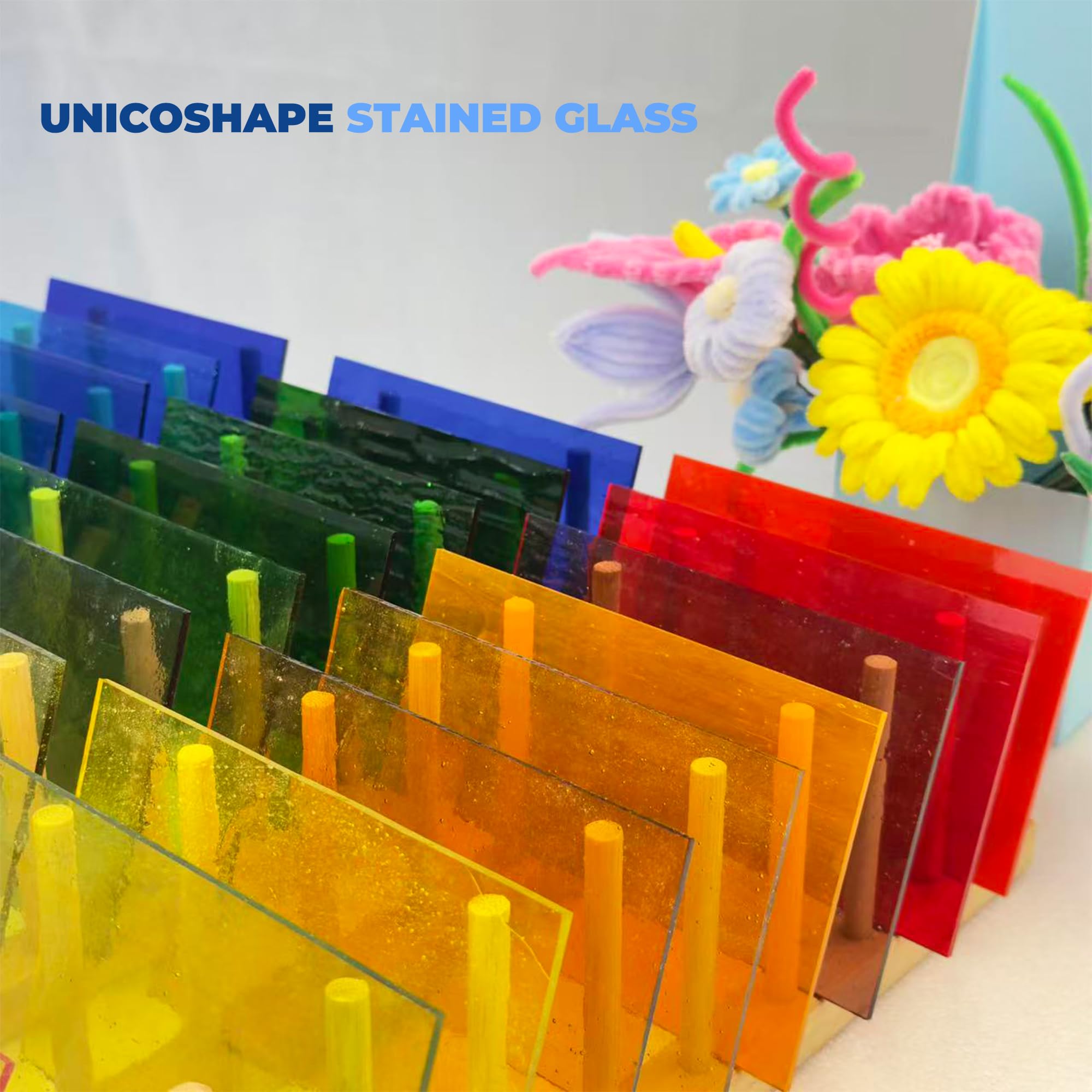 Paquete variado de 26 hojas de vidrieras – Hojas de vidrio transparente de 15,2 x 10,2 cm para mosaico, atrapasueños, manualidades y decoración del hogar – Kit de inicio de vidrio de arte