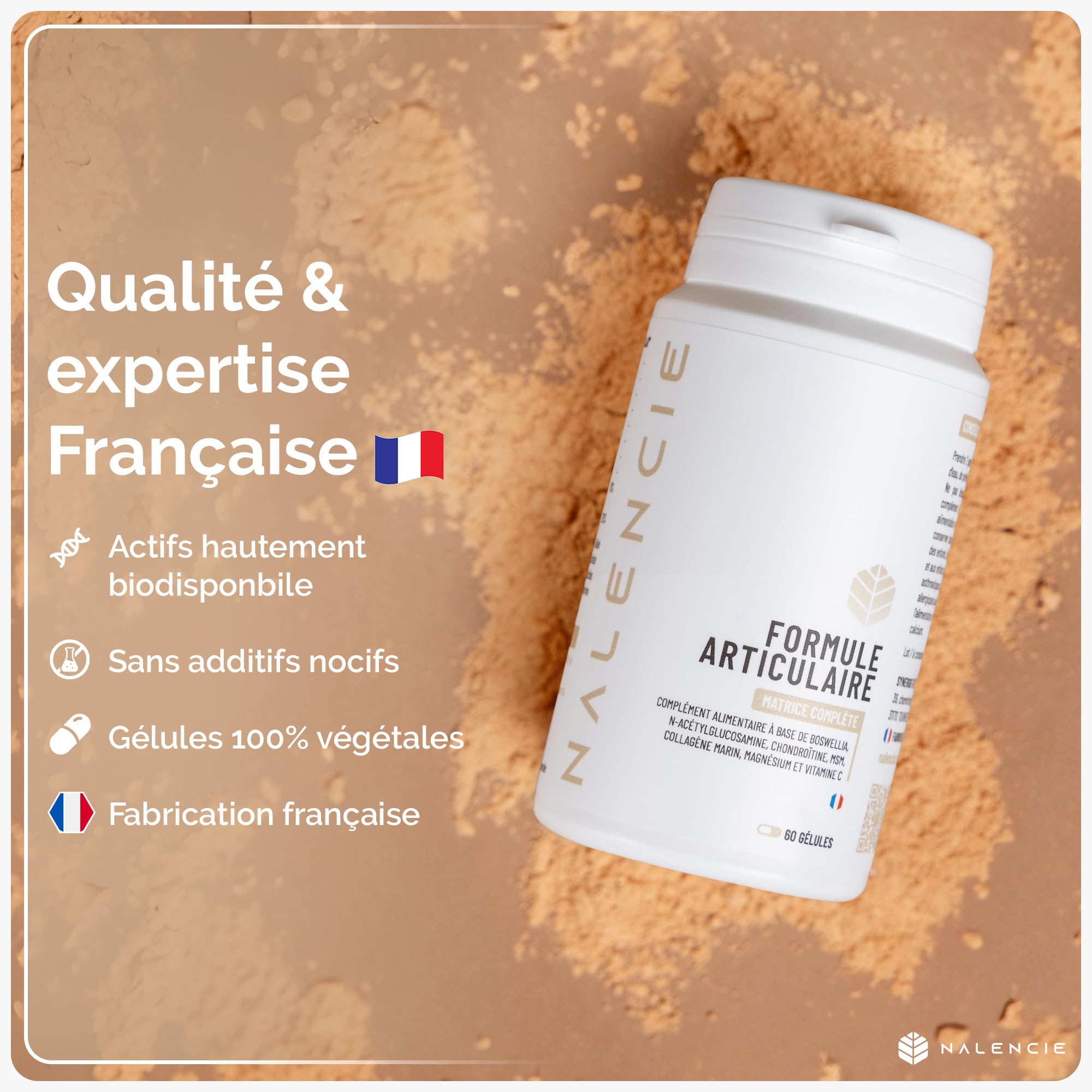 Formule Articulations Complète - Anti douleurs - 7 Actifs : Glucosamine, Chondroïtine Marine, MSM, Collagène Marin, Boswellia, Vitamine C, Magnésium – 60 Gélules – Fabrication Française